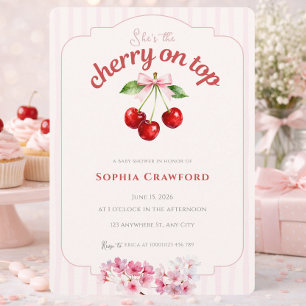 Elegante Kirschblüten auf Rosa Rot Baby-Party Einladung