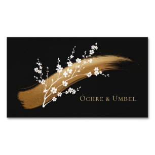 Elegante Kirschblüten Gold Pinselstrich Schwarz Magnetische Visitenkarte