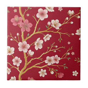 Elegante Kirschblüten-Gold-Verzweigung Fliese