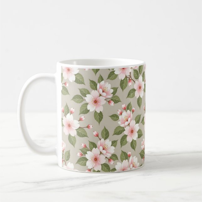 Elegante Kirschblüten nahtloses Muster Kaffeetasse (Links)