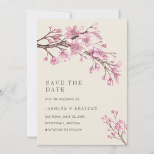 Elegante Kirschblüten-Rosa Florale Hochzeit Save The Date