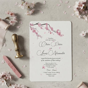 Elegante Kirschblüten-Rosa-Wasserfarben-Hochzeit Einladung