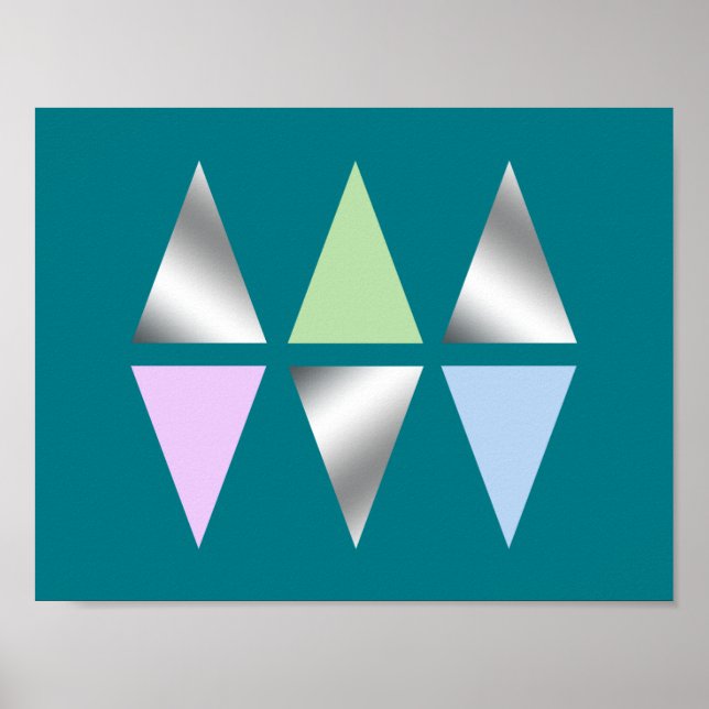 elegante, klare Imitate silberne geometrische Drei Poster (Vorne)