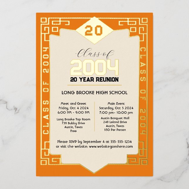 Elegante Klasse 2004 20 Jahre High School Wiederse Folieneinladung (Vorderseite)