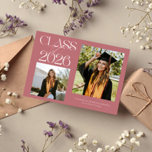 Elegante Klasse 2026 Typografie Abschlussfoto Rosa Ankündigung