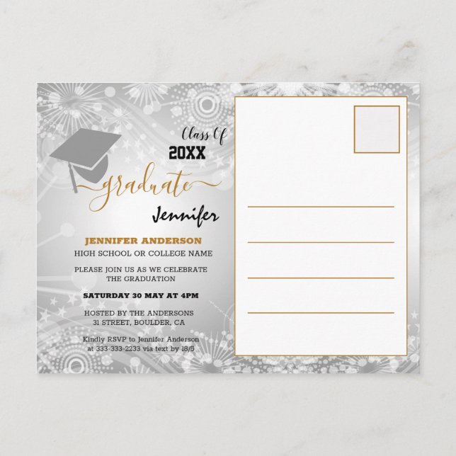 Elegante Klasse von 20XX, Foto, Topper Abschluss u Ankündigungspostkarte (Rückseite)