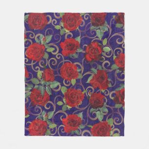 Elegante, klassige goldene Damast-Vintage-Rote-Ros Fleecedecke