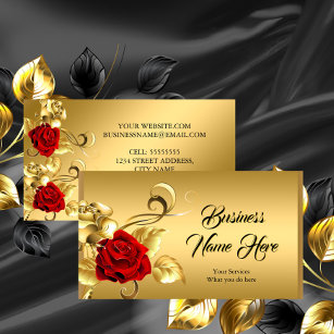 Elegante Klassik Golden Rote Rose Goldenes Leaf Visitenkarte