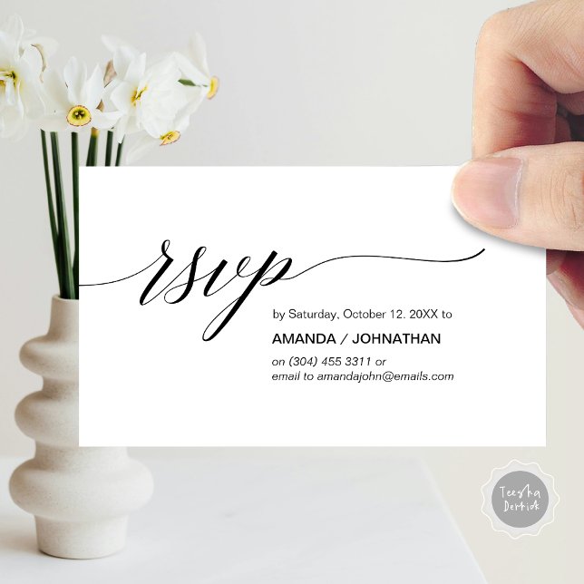 Elegante Klassik, Schwarzes Script, Party UAWG Begleitkarte (Elegant Classic Wedding, Party Invitation RSVP Enclosed Card, in Black and White)