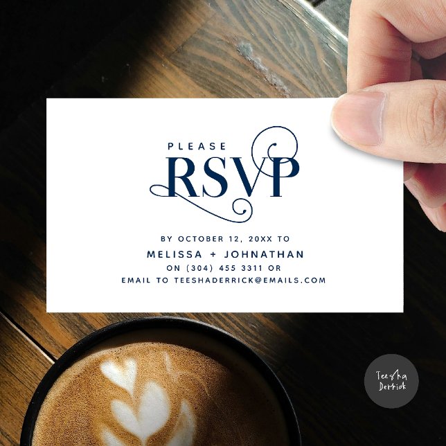 Elegante Klassik, Schwarzes Script, UAWG Response Begleitkarte (Wedding invitation RSVP via Phone or email respond reminder Enclosure Card in aesthetic Navy Blue)