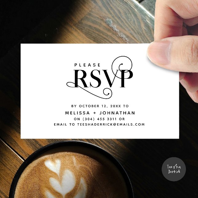 Elegante Klassik, Schwarzes Script, UAWG Response Begleitkarte (Wedding invitation RSVP via Phone or email respond reminder Enclosure Card in aesthetic White Black)