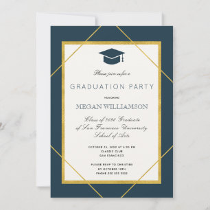 Elegante Klassik-Script Gold-Marine Graduierungspa Einladung