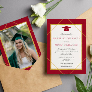 Elegante Klassik-Skript Gold Red Grade Party Einladung