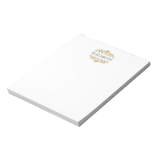 Elegante Klassisch Moderne Monogramm Schwarz Gold  Notizblock (Rotiert)
