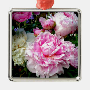 Elegante, klassisch rosa, weiße Blütenbäume Silbernes Ornament