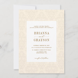 Elegante klassische beige Schrift Vintage-Hochzeit Einladung