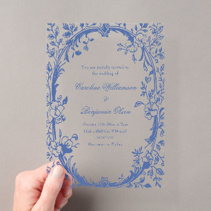 Elegante klassische blaue französische Country-Flo Acryleinladungen