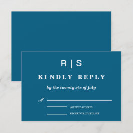 Elegante klassische blaue Monogramm-Hochzeits-RSVP RSVP Karte