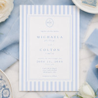 Elegante klassische blaue Streifen-Monogramm-Hochz