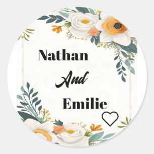 Elegante klassische Blume Hochzeitsticker Runder Aufkleber