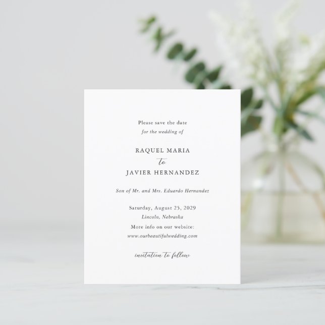 Elegante klassische Budget-Hochzeit - Save-the-Dat (Stehend Vorderseite)