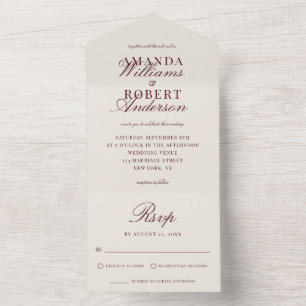 Elegante klassische Burgunder-Hochzeit im Stil des All In One Einladung
