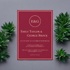 Elegante klassische Burgundy Gold Monogram Chic We Einladung