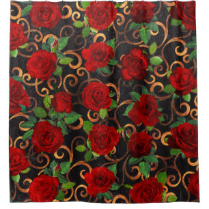 Elegante klassische Damask Vintage Schwarze Rote R Duschvorhang