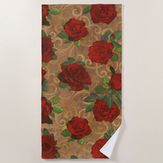 Elegante, klassische Damaske Vintage Chic Taupe Ro Strandtuch (Vorderseite)