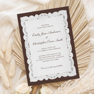 Elegante klassische dunkelbraune Spitzenhochzeit Einladung