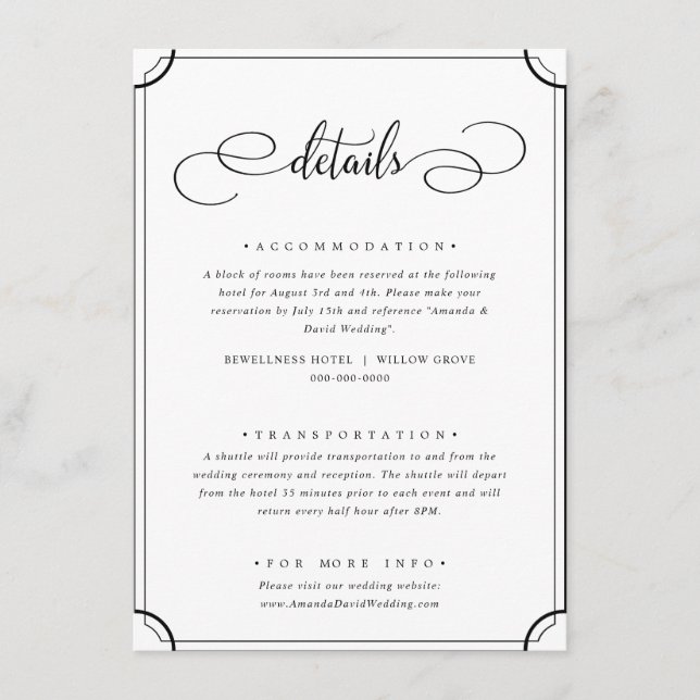 Elegante klassische, einfache Details Begleitkarte (Vorderseite)