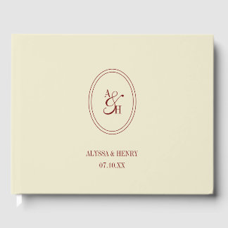 Elegante klassische Elfenbein-Creme-Monogramm-Hoch Gästebuch