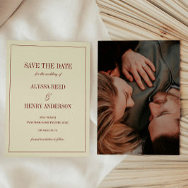 Elegante klassische elfenbeinrote und rote Schrift Save The Date