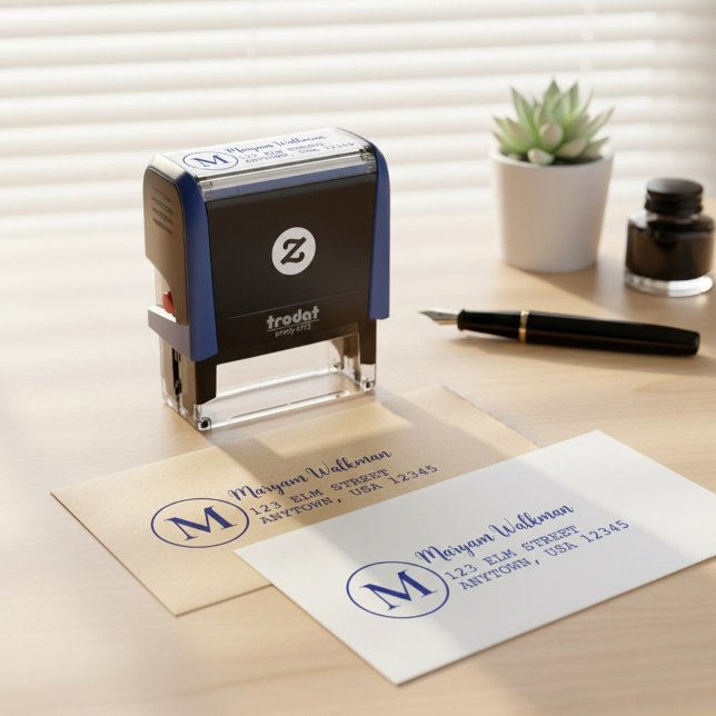 Elegante klassische erste Monogramm-Rücksendeadres Permastempel (minimalist sole proprietor name & address stamp should feature a clean, simple design & a clear font)