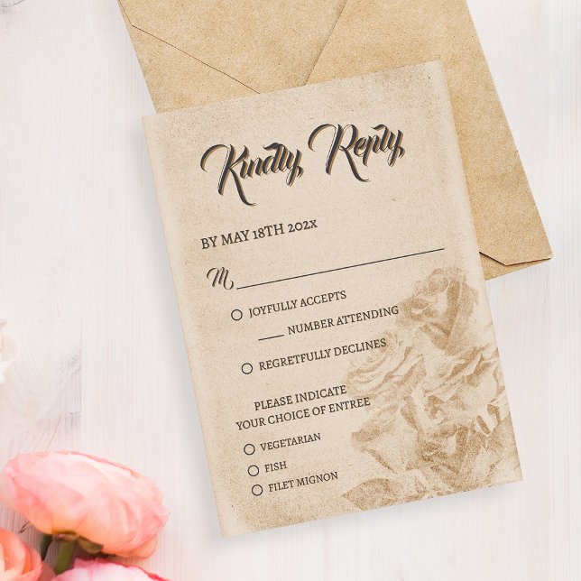 Elegante klassische, florale rustikale Hochzeitrea RSVP Karte (Von Creator hochgeladen)