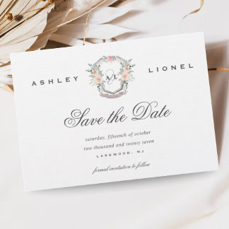 Elegante klassische formale Monogramm-Blumenhochze Save The Date