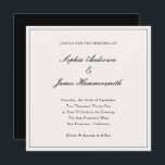 Elegante klassische formale Schwarz-Rahmen-Skripte Einladung<br><div class="desc">Elegante,  formale und elegante Hochzeitsvorlage mit Kalligraphie-Schriftzeichen für die Namen des Paares,  cremeweißer Hintergrund,  eleganter Rahmen auf der Vorderseite und schwarzer Backer. Passen Sie es mit Ihren eigenen Hochzeitsinformationen an.</div>