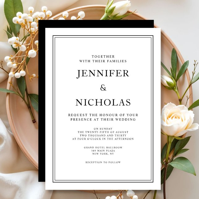 Elegante klassische formale Schwarz-Weiß-Hochzeit Einladung (Elegant Classic Formal Black And White Wedding Invitation)