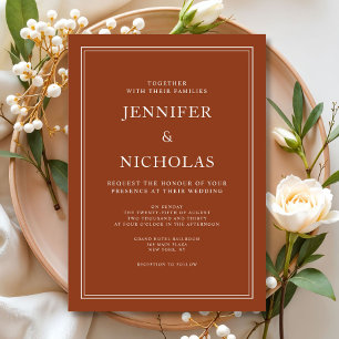 Elegante klassische formelle Terrakotta-Hochzeit Einladung
