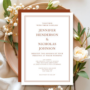 Elegante klassische formelle Terrakotta-Hochzeit Einladung