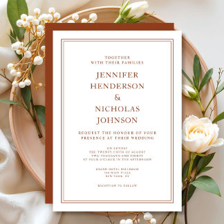 Elegante klassische formelle Terrakotta-Hochzeit Einladung