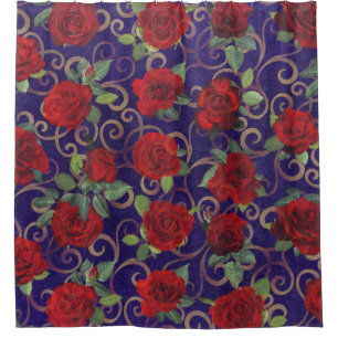 Elegante, klassische Golddamaske Vintage Rote Rose Duschvorhang