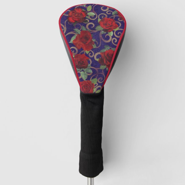 Elegante, klassische Golddamaske Vintage Rote Rose Golf Headcover (Vorderseite)