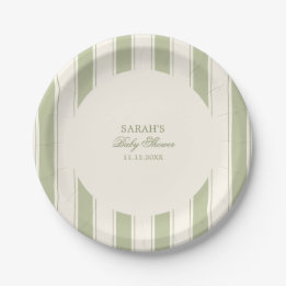 Elegante klassische grüne Streifen Babyparty Pappteller