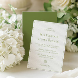 Elegante klassische Hochzeit & Beige gestreift Einladung