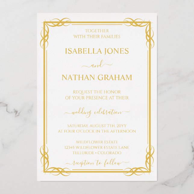 Elegante klassische Hochzeit Folieneinladung (Vorderseite)