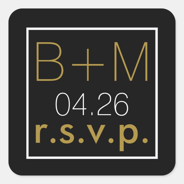 elegante klassische Hochzeit r.s.v.p. Quadratischer Aufkleber (Vorderseite)