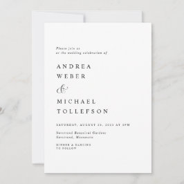 Elegante klassische Hochzeit Schwarz-weiß einfach  Einladung