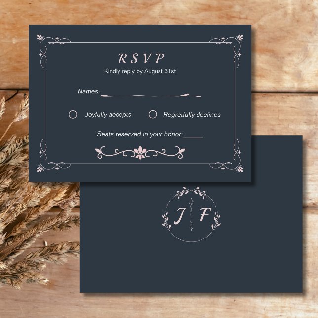 Elegante klassische Hochzeit und Blush RSVP Karte (Navy and Blush Pink Wedding RSVP card)
