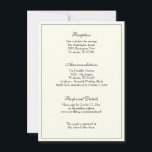 Elegante klassische Hochzeitsempfehlung für Elfenb Einladung<br><div class="desc">Personalisieren Sie unseren eleganten und klassischen Hochzeitsempfang,  unsere UAWG und die Details der Umzäunungskarte.  Alle Texte und Schriftart können geändert werden. Die Koordination von Einladungen,  Save the Date,  Gastgeschenke Hochzeiten und so weiter,  sind auch in unserem Hochzeitssuite im Shower of Rose Shoppe.</div>